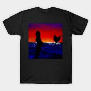 Mermaid swimming in the ocean, warm sunset T-Shirt